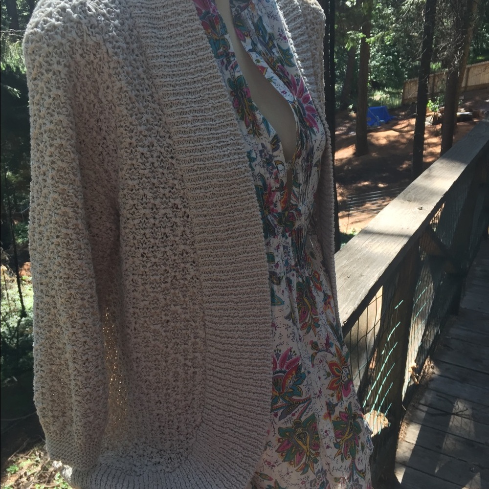 Dana Buchman nubby oatmeal colored 3-/4 sleeve cardigan  chunky knit ,HP25x2 - Picture 4 of 9